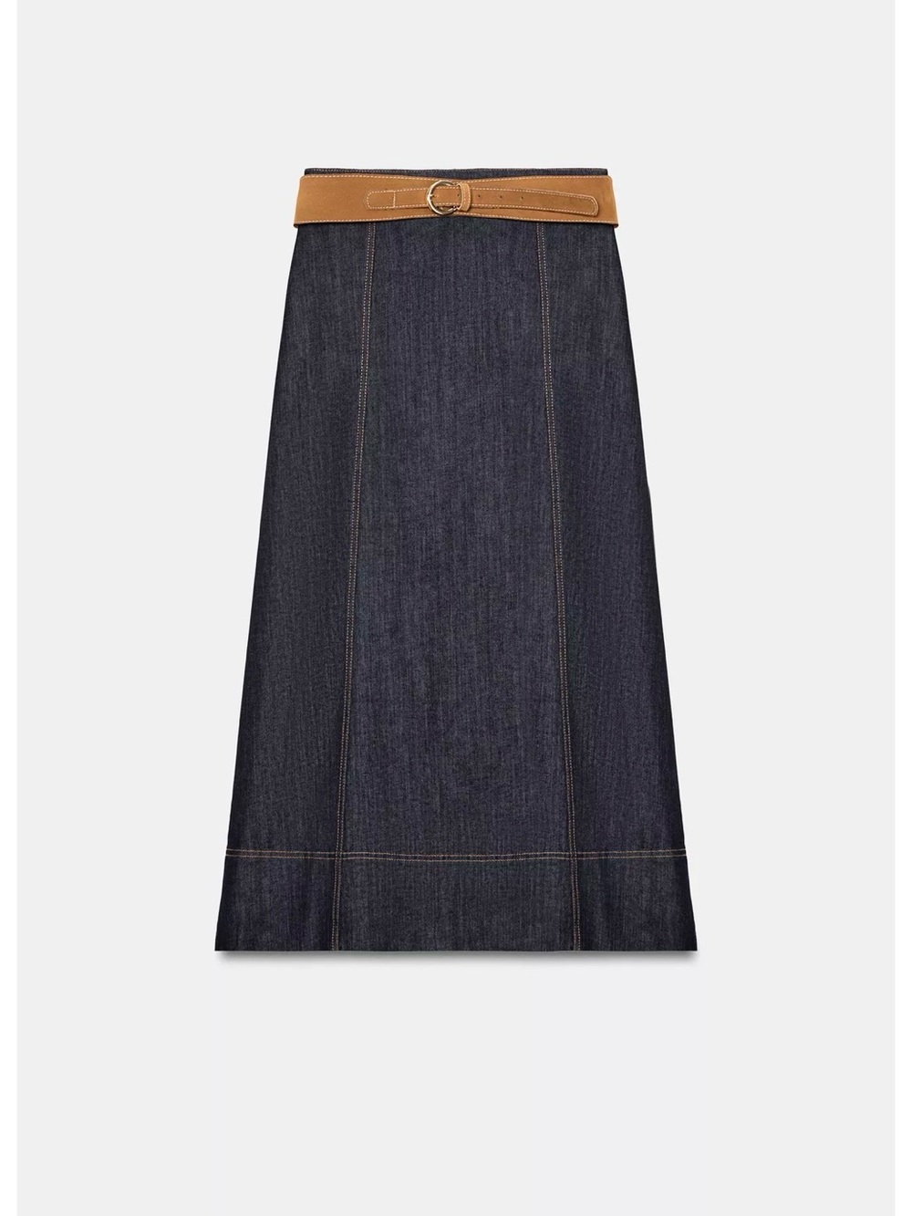 ❗️LAST CALL❗️ ok Zara Dark Denim Wrap Midi Skirt with Tan Belt - Picture 9 of 10